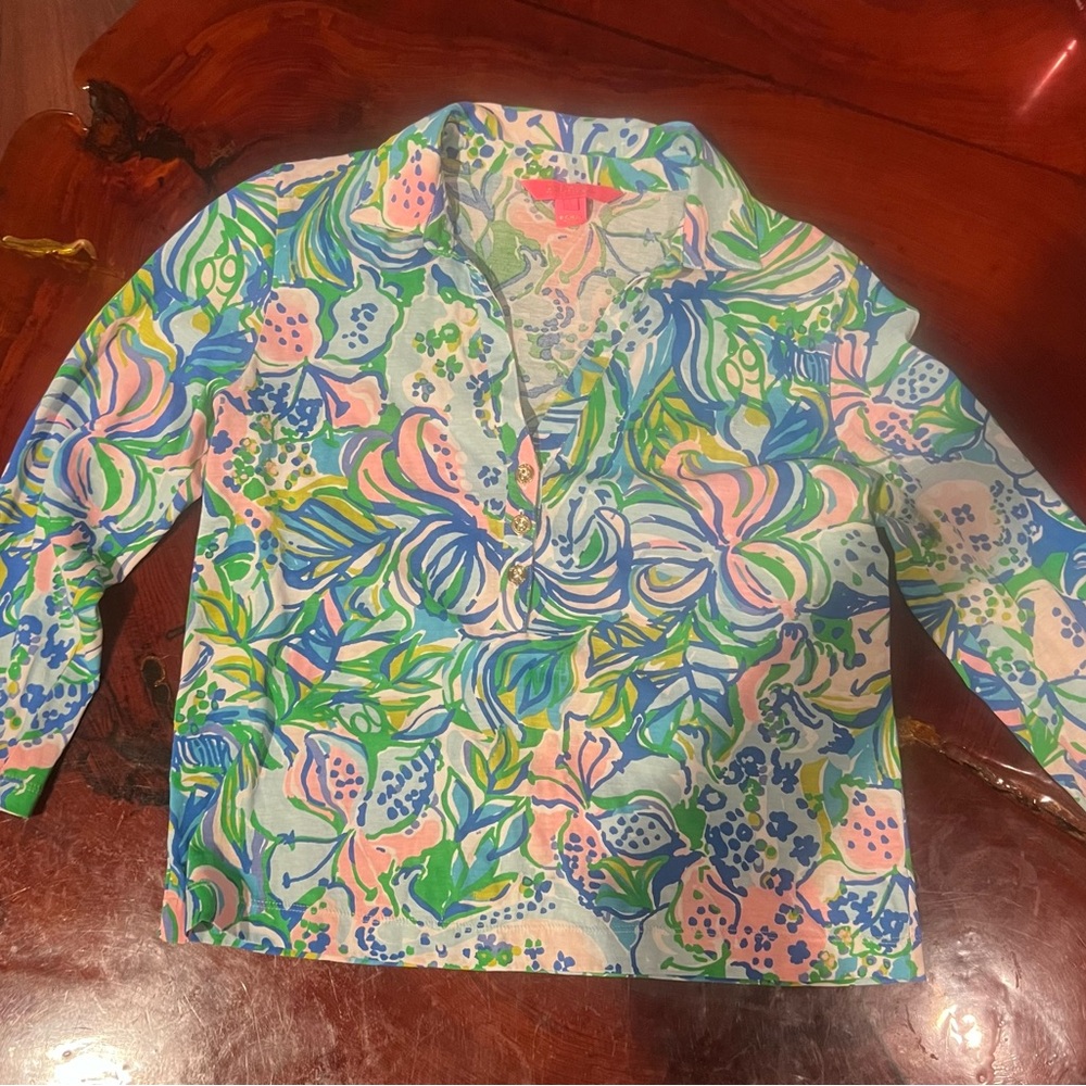 Lilly Pulitzer Colorful Floral 3/4 Sleeve Shirt